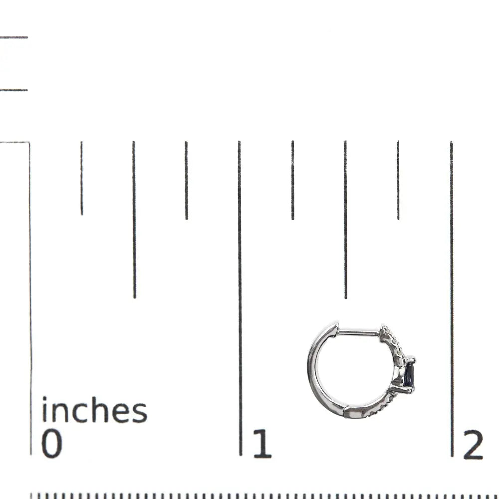 10K White Gold Pear Shaped Blue Sapphire and 1/10 Cttw Diamond Huggy Hoop Earrings (H-I Color, I1-I2 Clarity) - Bijoux-NYC Direct