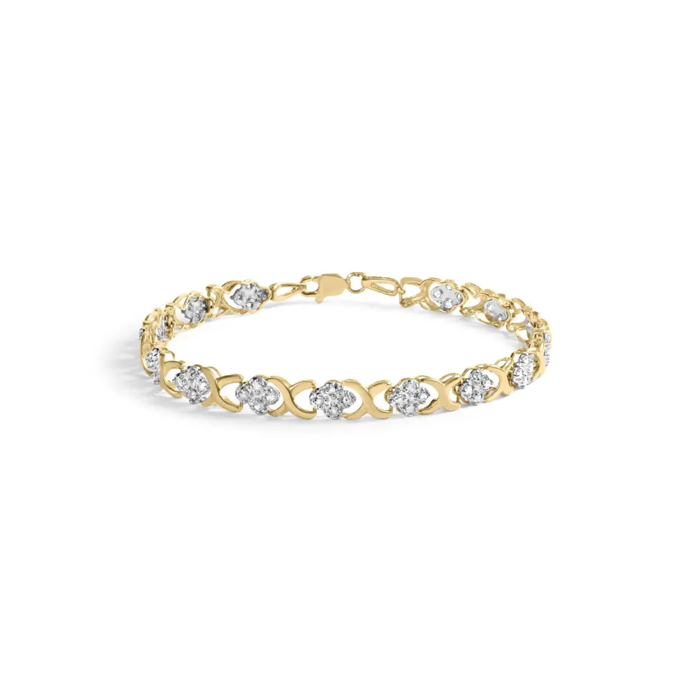 10k yellow gold 1.00 cttw diamond 5 stone floral cluster and ’x’ link 7’’ bracelet (i j color i3 clarity) bracelets/bracelet/link
