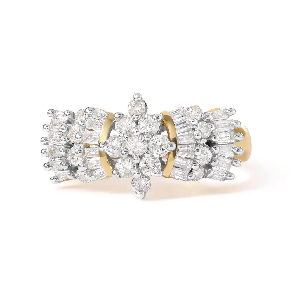 10K Yellow Gold 1.00 Cttw Diamond Starburst Ring Band (H-I Color, I1-I2 Clarity) - Bijoux-NYC Direct