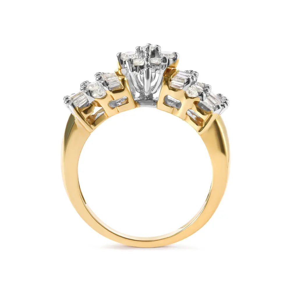 10K Yellow Gold 1.00 Cttw Diamond Starburst Ring Band (H-I Color, I1-I2 Clarity) - Bijoux-NYC Direct