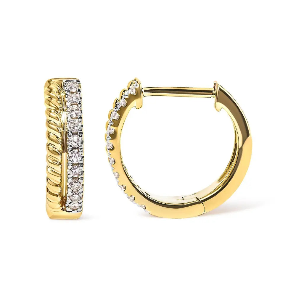 10K Yellow Gold 1/10 Cttw Diamond and Rope Twist Huggy Hoop Earrings (H-I Color, I1-I2 Clarity) - Bijoux-NYC Direct