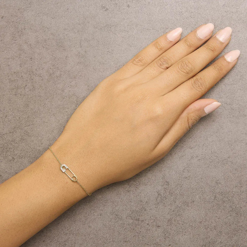 10K Yellow Gold 1/10 Cttw Diamond Paperclip Charm Adjustable Link Bracelet (J-J Color, I1-I2 Clarity) - 7.25 Inch - Bijoux-NYC Direct