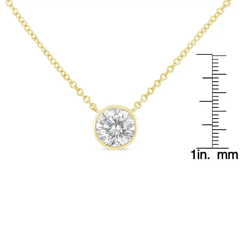 10K Yellow Gold 1/2 Carat Round Brilliant-Cut Diamond Modern Bezel-Set Solitaire 16"-18" Pendant Necklace (H-I Color, SI2-I1 Clarity) - Bijoux-NYC Direct
