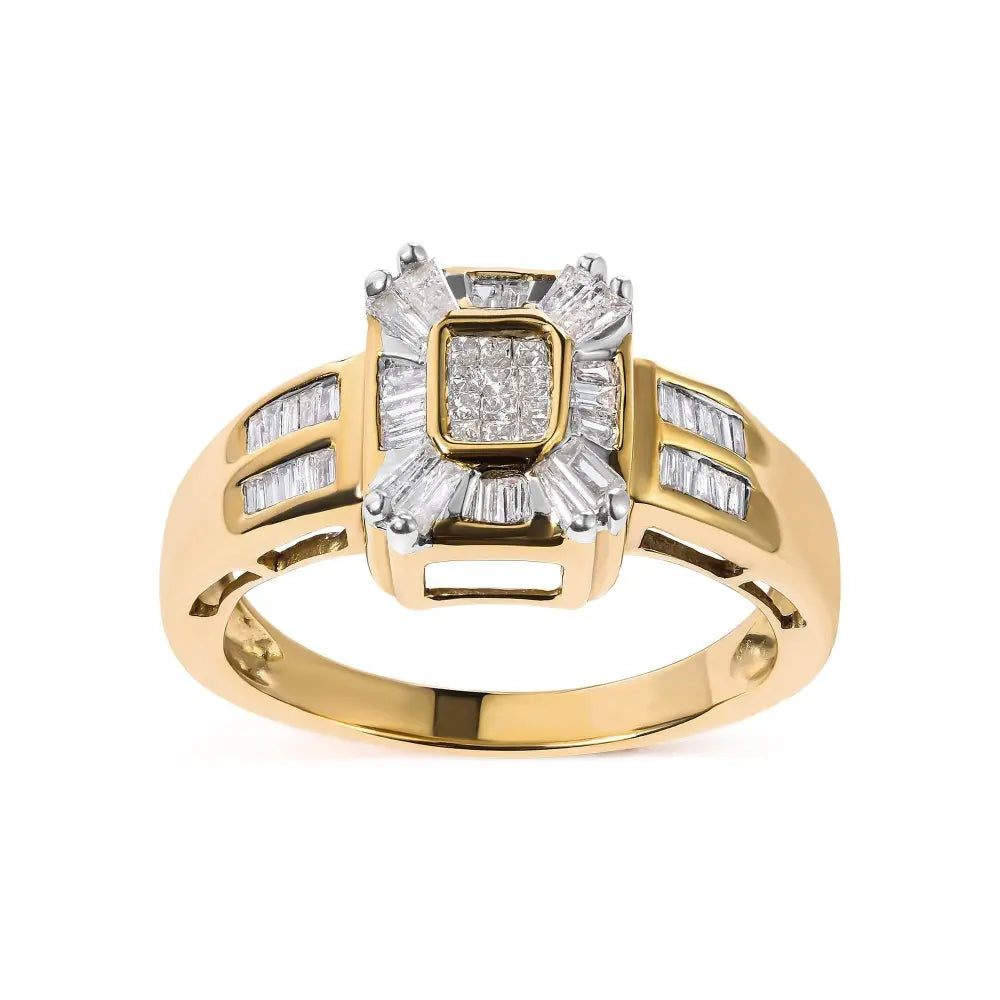 10K Yellow Gold 1/2 Cttw Diamond Composite and Halo Ring (H-I Color, SI1-SI2 Clarity) - Bijoux-NYC Direct