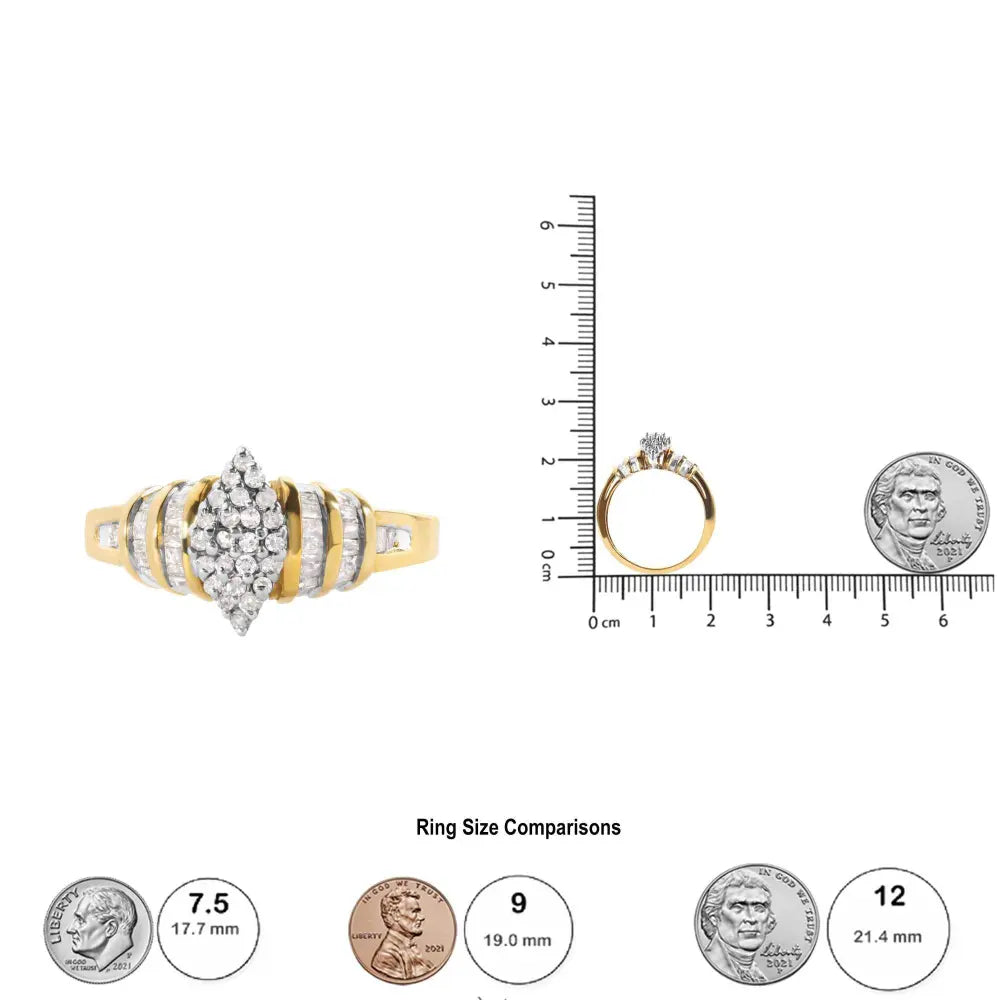 10K Yellow Gold 1/2 Cttw Diamond Pear Shaped Head and Multi Row Channel Set Shank Ring (H-I Color, SI2-I1 Clarity) - Bijoux-NYC Direct