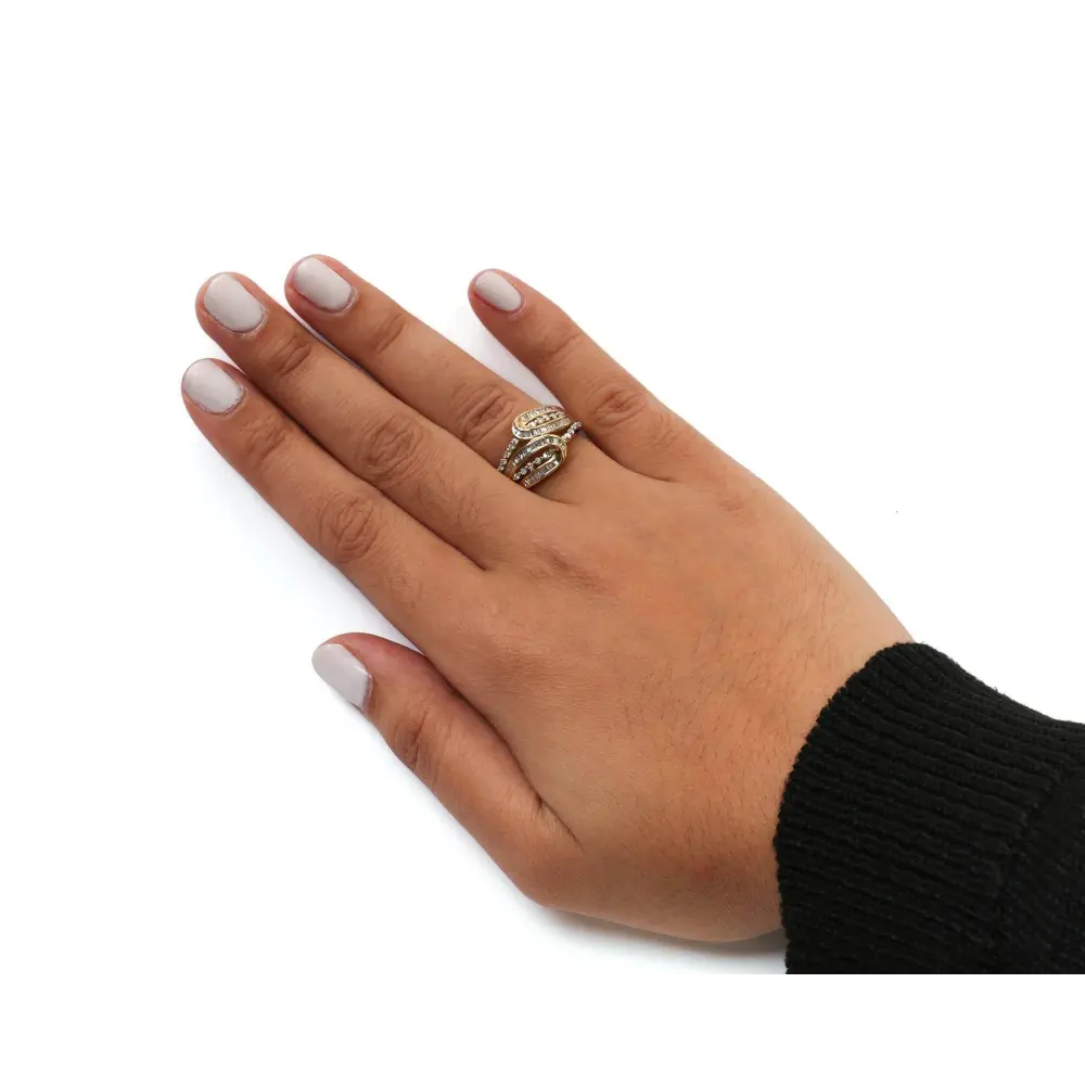 10K Yellow Gold 1/2 Cttw Round and Baguette cut Diamond Open Space Bypass Ring (H-I Color, SI2-I1 Clarity) - Bijoux-NYC Direct