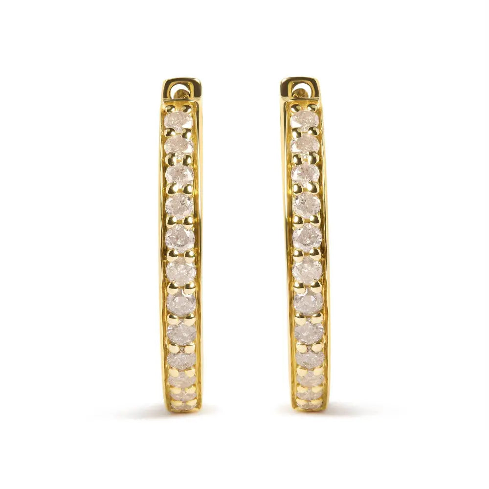 10K Yellow Gold 1/2 Cttw Round-Cut Diamond Hoop Earrings (I-J Color, I2-I3 Clarity) - Bijoux-NYC Direct