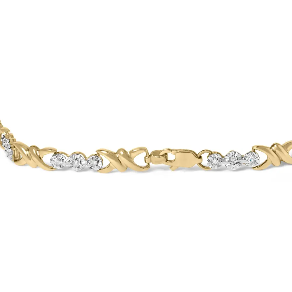 10k yellow gold 1/3 cttw diamond 3 stone and x link bracelet (i j color i1 i2 clarity) 7.50’’ inches bracelets/bracelet/link