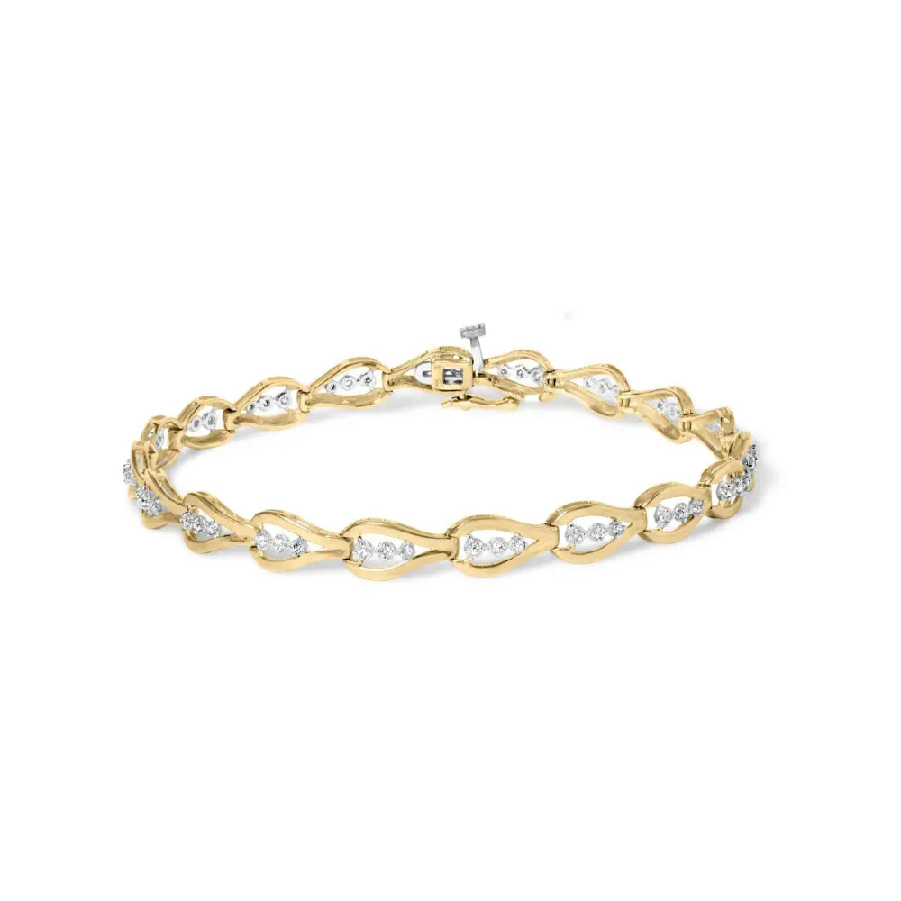 10k yellow gold 1/3 cttw diamond 3 stone teardrop design link bracelet (i j color i1 i2 clarity) 7.25’’ inches