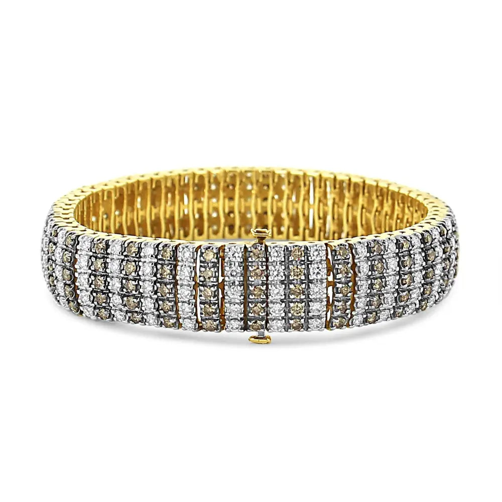 10K Yellow Gold 10 CTW 1/3 Cttw Alternating Coco Color and White Diamond 5 Row Tennis Bracelet (Brown/H-I Color, SI1-SI2 Clarity) - Size 7.25 - Bijoux-NYC Direct