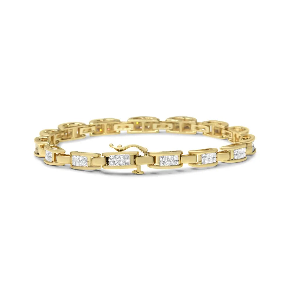 10K Yellow Gold 2.0 Cttw Invisible-Set Princess Cut Diamond Rectangular Link Bracelet (I-J Color, SI2-I1 Clarity) - 7" - Bijoux-NYC Direct