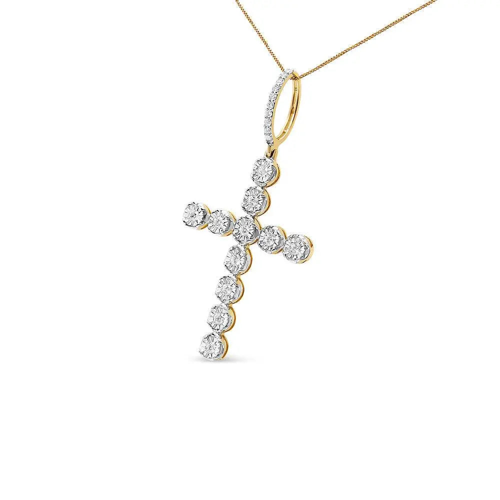 10K Yellow Gold 5/8 Cttw Miracle Set Round Diamond Circle Link Cross Pendant Necklace for Men (H-I Color, SI1-SI2 Clarity) - NO CHAIN INCLUDED - Bijoux-NYC Direct