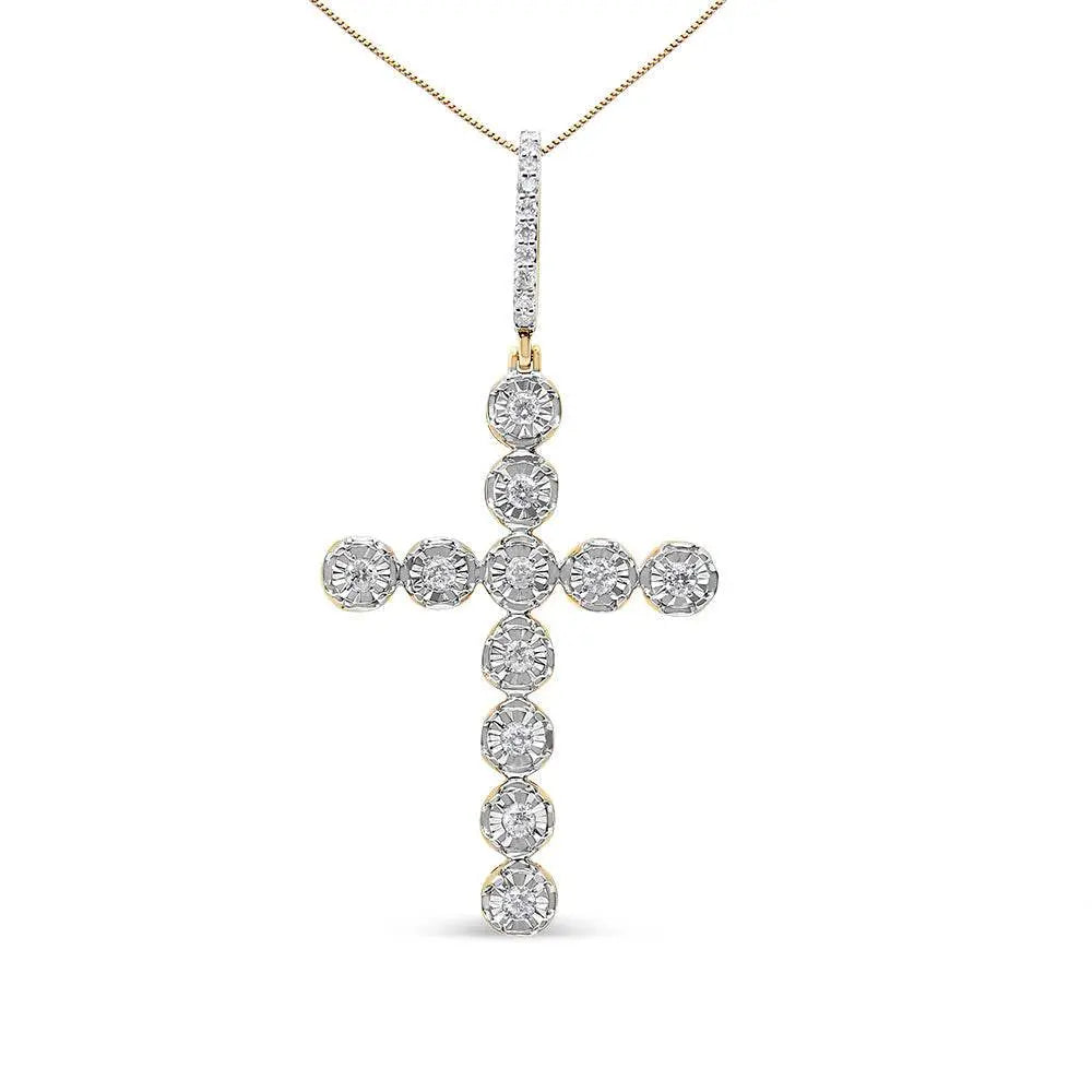 10K Yellow Gold 5/8 Cttw Miracle Set Round Diamond Circle Link Cross Pendant Necklace for Men (H-I Color, SI1-SI2 Clarity) - NO CHAIN INCLUDED - Bijoux-NYC Direct