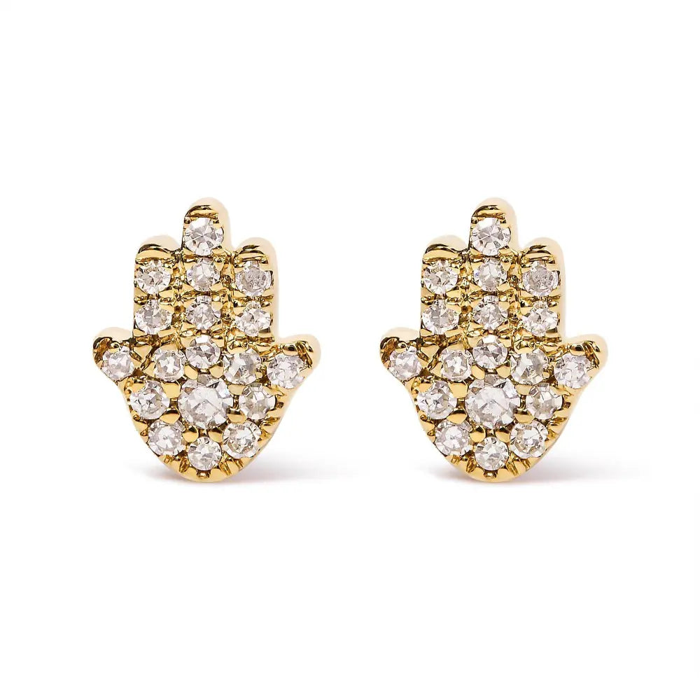 10K Yellow Gold Diamond Accented Hamsa Stud Earrings (H-I Color, I1-I2 Clarity) - Bijoux-NYC Direct