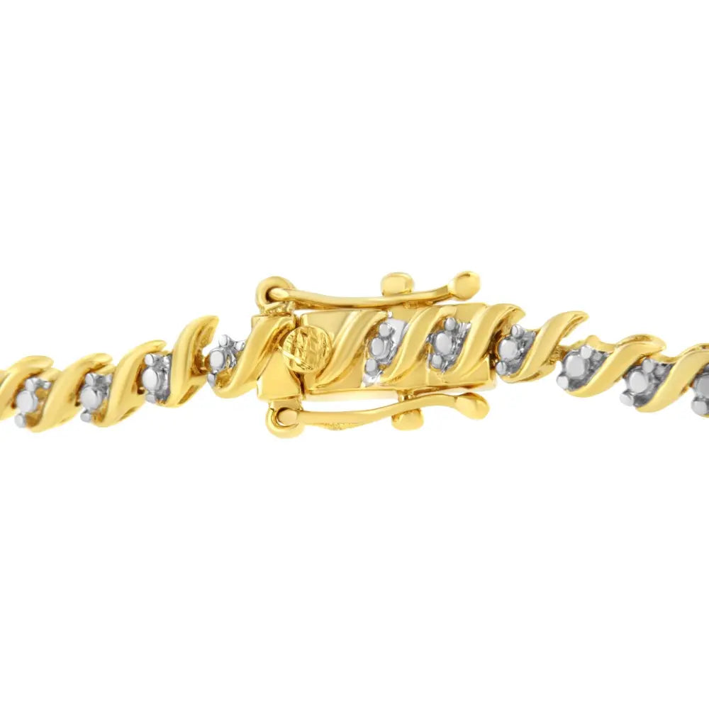 10k yellow gold plated.925 sterling silver 1/2 cttw 2 prong set diamond s link tennis bracelet (i j color i3 clarity) 7.25’’