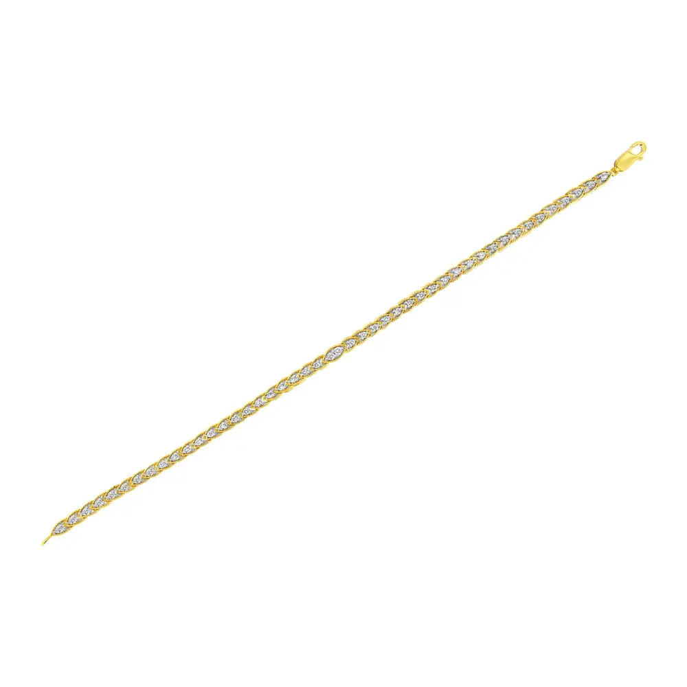 10K Yellow Gold Plated .925 Sterling Silver 1 cttw Prong-Set Diamond Pear Shape Link Bracelet (I-J Color, I1-I2 Clarity) - 7.25" - Bijoux-NYC Direct
