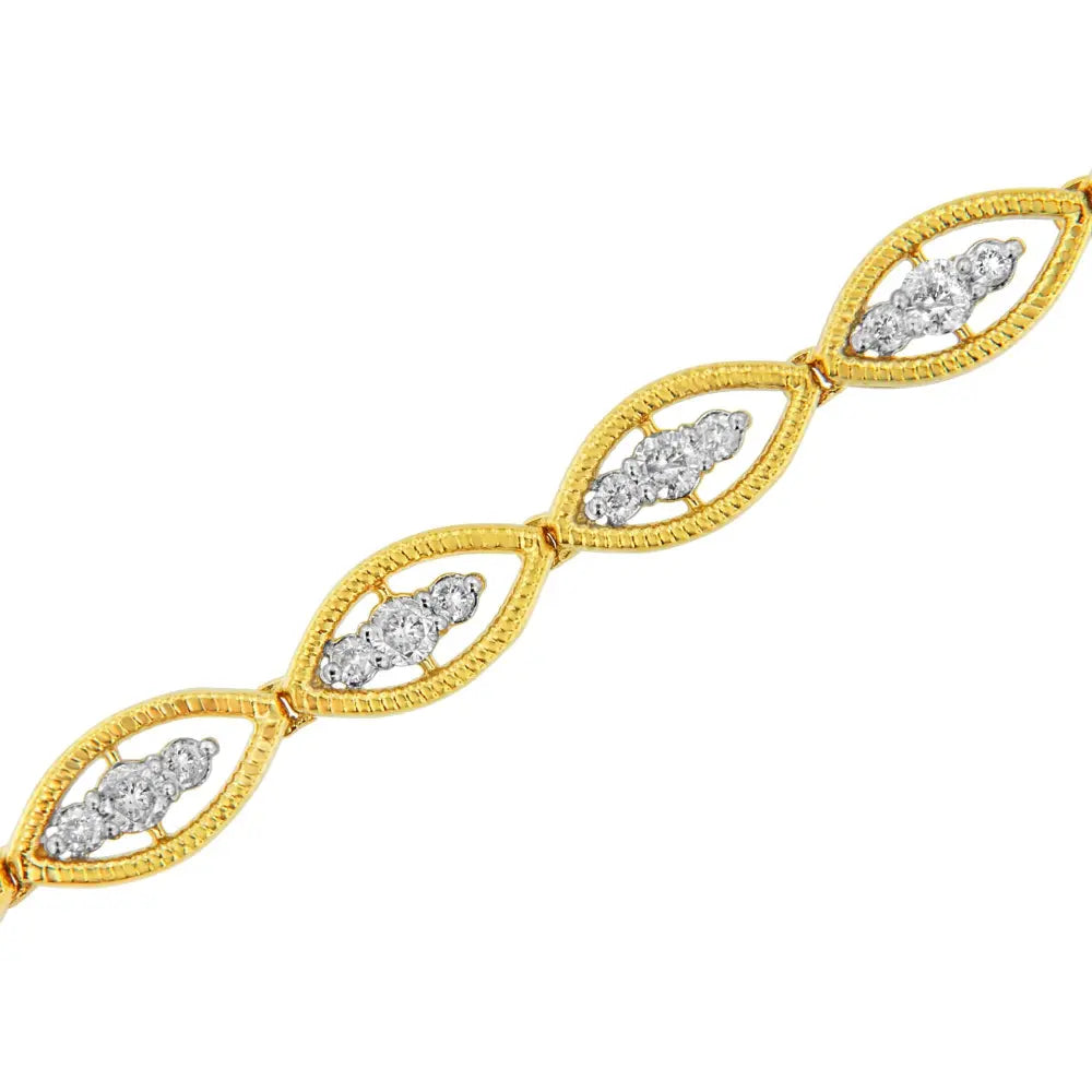 10K Yellow Gold Plated .925 Sterling Silver 1 cttw Prong Set Round-Cut Diamond Link Bracelet (J-K Color, I1-I2 Clarity) - 7.25" - Bijoux-NYC Direct