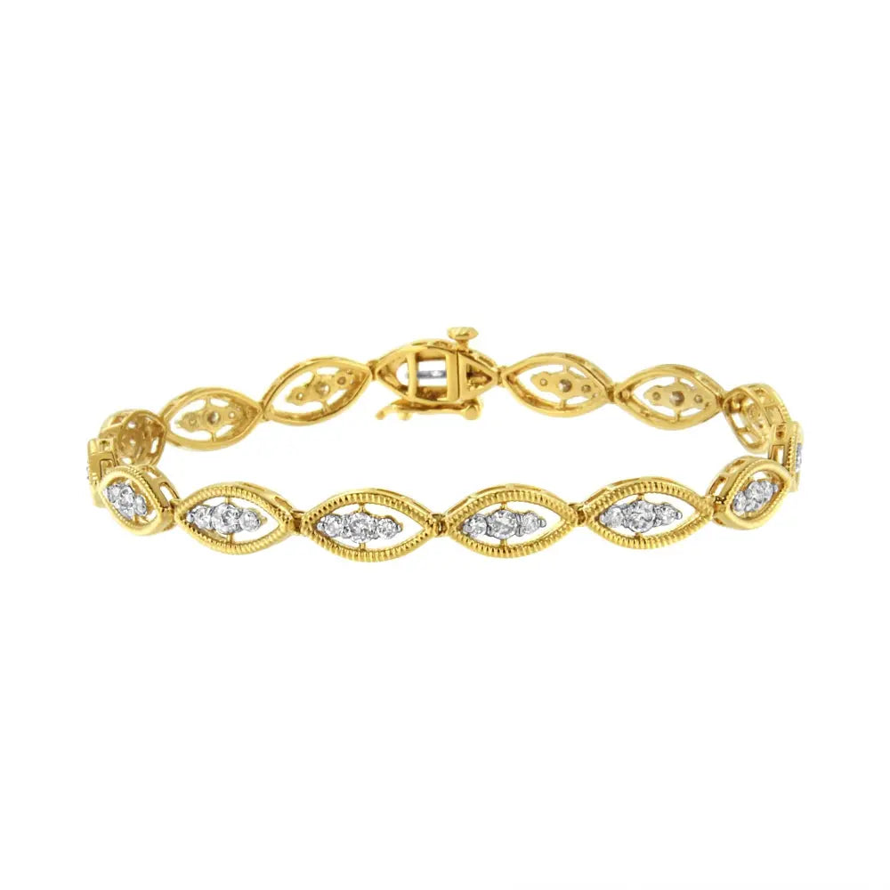 10K Yellow Gold Plated .925 Sterling Silver 1 cttw Prong Set Round-Cut Diamond Link Bracelet (J-K Color, I1-I2 Clarity) - 7.25" - Bijoux-NYC Direct