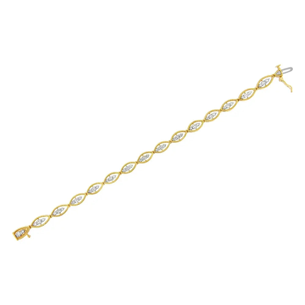 10K Yellow Gold Plated .925 Sterling Silver 1 cttw Prong Set Round-Cut Diamond Link Bracelet (J-K Color, I1-I2 Clarity) - 7.25" - Bijoux-NYC Direct