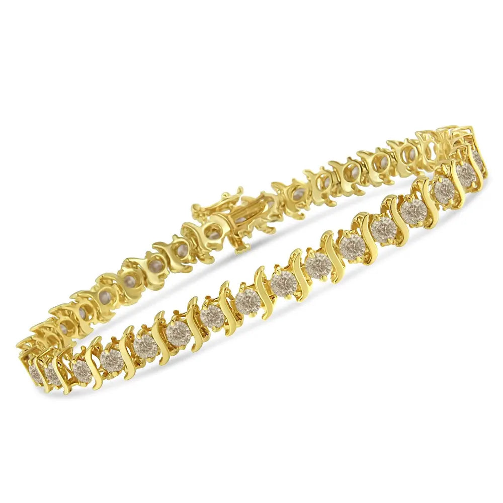 10k yellow gold plated.925 sterling silver 7.0 cttw 2 prong set round brilliant cut diamond ’s’ link bracelet (j k color i1 i2