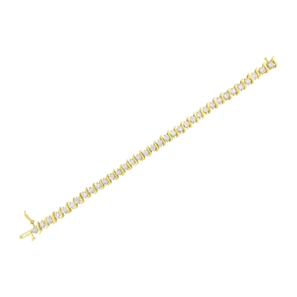 10k yellow gold plated.925 sterling silver 7.0 cttw 2 prong set round brilliant cut diamond ’s’ link bracelet (j k color i1 i2