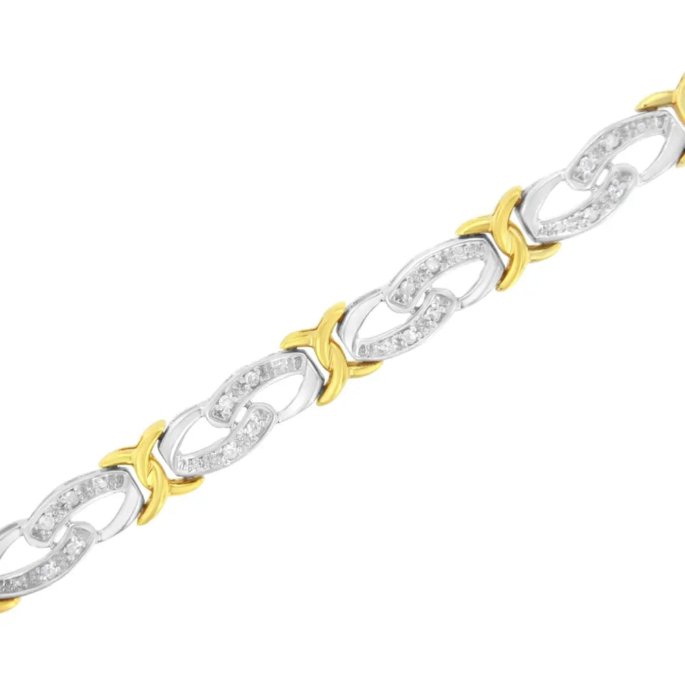 10k Yellow Gold Plated Sterling Silver 1/4 cttw Diamond Infinity and X Link Bracelet (I-J Clarity, I2-I3 Color) - Size 7.25" - Bijoux-NYC Direct