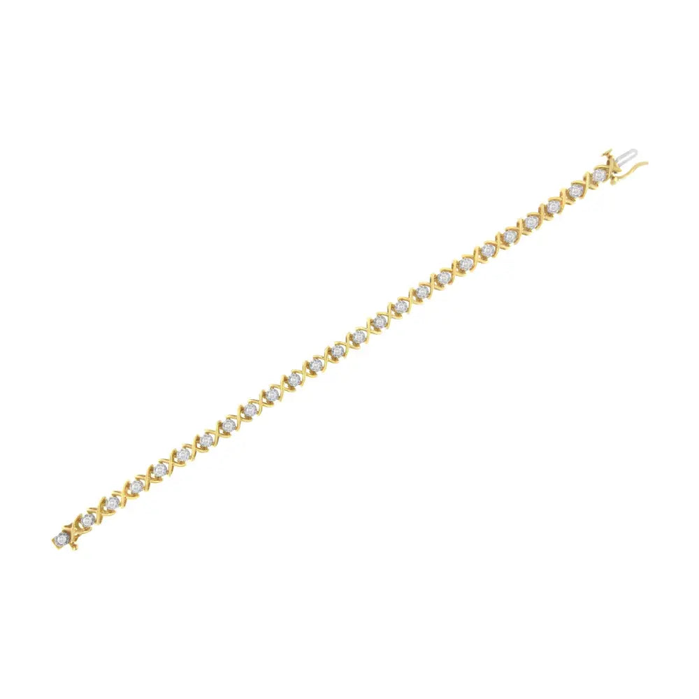 10K Yellow Gold Plated Sterling Silver 1 cttw Diamond Link Bracelet (J-K Clarity, I1-I2 Color) - Size 7" - Bijoux-NYC Direct