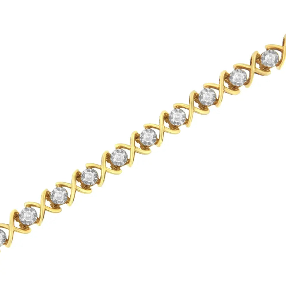 10K Yellow Gold Plated Sterling Silver 1 cttw Diamond Link Bracelet (J-K Clarity, I1-I2 Color) - Size 7" - Bijoux-NYC Direct