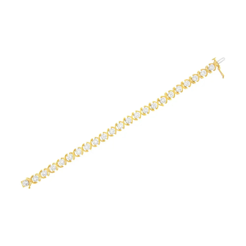 10K Yellow Gold Plated Sterling Silver 2 cttw Diamond "XOXO" Bracelet (J-K Clarity, I1-I2 Color) - Size 7.25" - Bijoux-NYC Direct