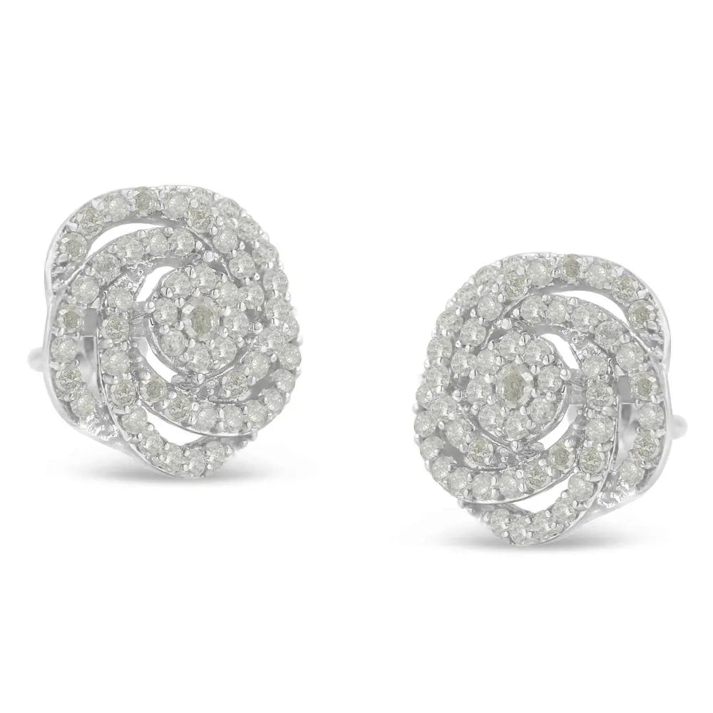 10KT White Gold Diamond Flower Stud Earring (1/2 cttw, I-J Color, I1-I2 Clarity) - Bijoux-NYC Direct