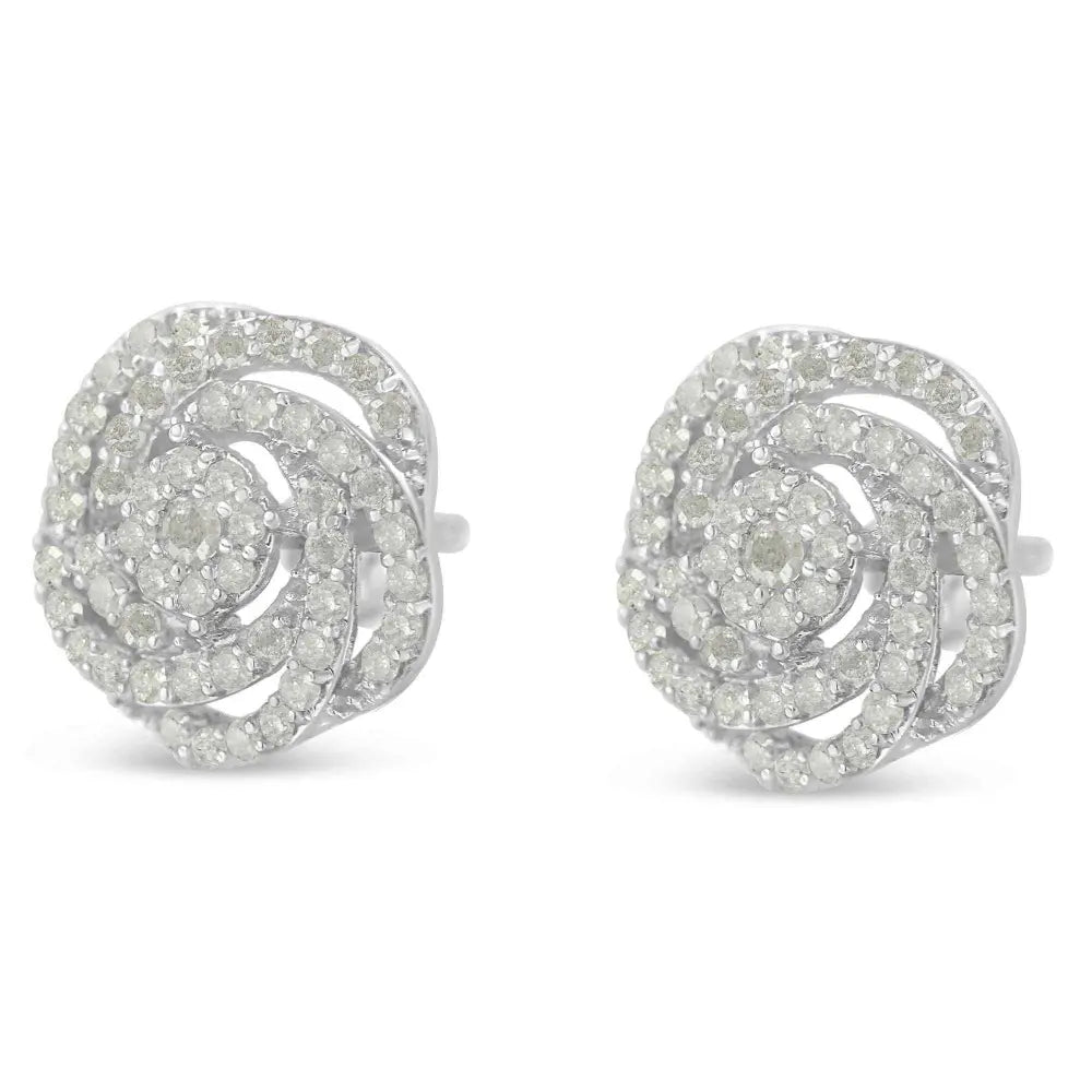 10KT White Gold Diamond Flower Stud Earring (1/2 cttw, I-J Color, I1-I2 Clarity) - Bijoux-NYC Direct