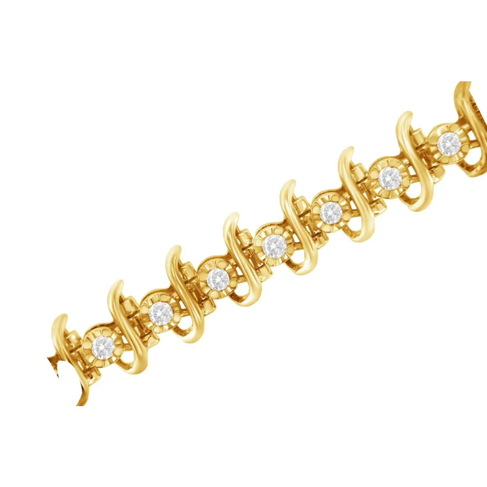 10KT Yellow Gold Plated .925 Sterling Silver 1 cttw Prong-Set Diamond Link Bracelet (J-K, I1-I2) - 7.5" - Bijoux-NYC Direct