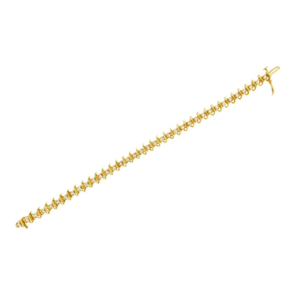 10KT Yellow Gold Plated .925 Sterling Silver 1 cttw Prong-Set Diamond Link Bracelet (J-K, I1-I2) - 7.5" - Bijoux-NYC Direct
