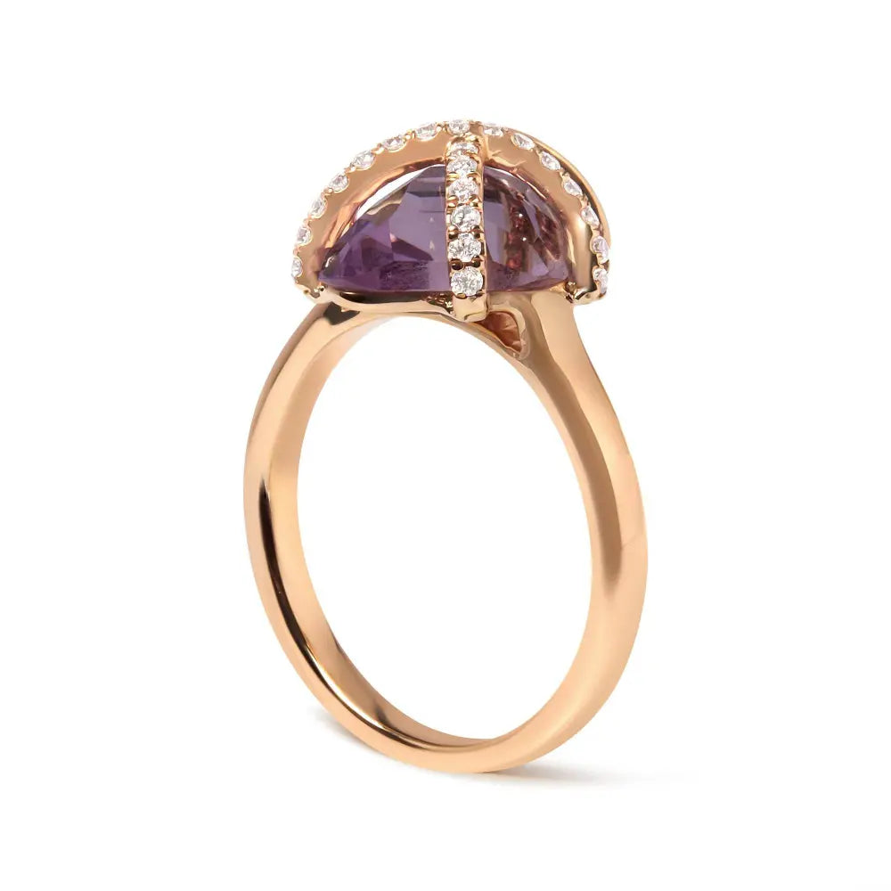 14K Rose Gold 1/5 Cttw Diamond Wrapped 15x15 MM Purple Amethyst Cocktail Ring (G-H Color, SI1-SI2 Clarity) - Bijoux-NYC Direct