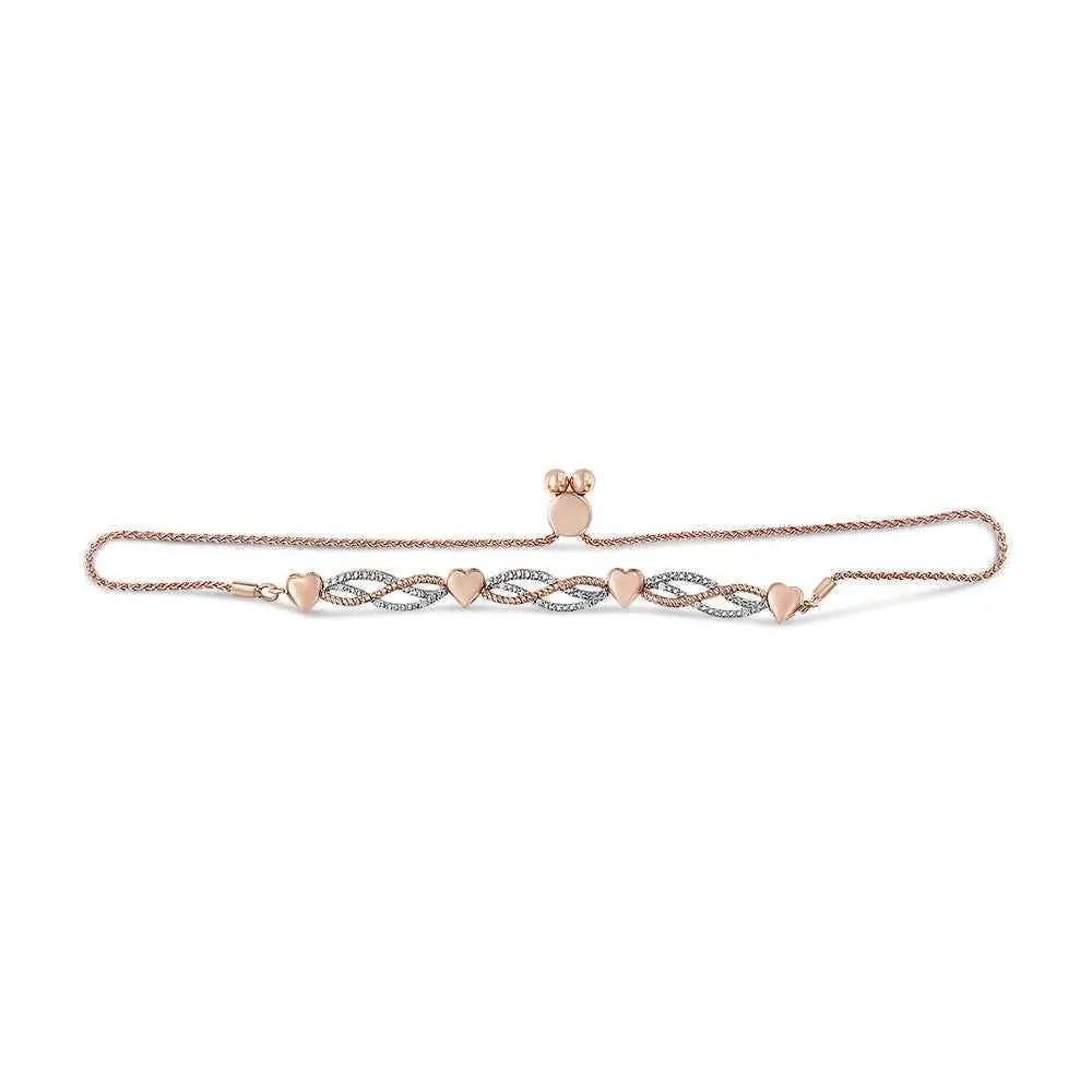 14K Rose Gold Plated .925 Sterling Silver Cttw Diamond Accent Layered Infinity Link and Heart Adjustable Bolo Bracelet (I-J Color, I3 Clarity) - Bijoux-NYC Direct