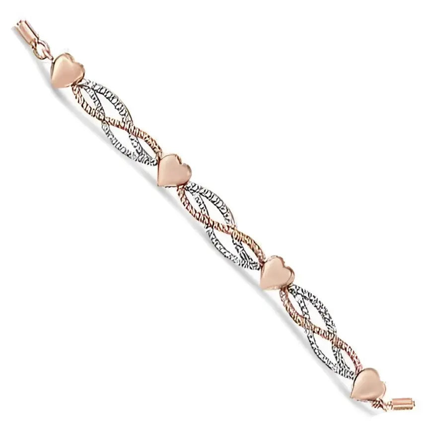 14K Rose Gold Plated .925 Sterling Silver Cttw Diamond Accent Layered Infinity Link and Heart Adjustable Bolo Bracelet (I-J Color, I3 Clarity) - Bijoux-NYC Direct