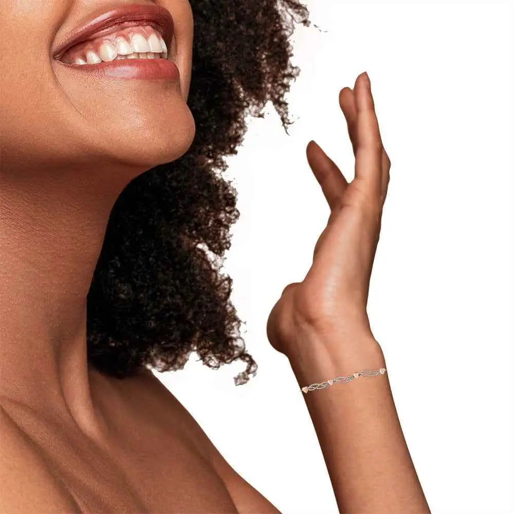14K Rose Gold Plated .925 Sterling Silver Cttw Diamond Accent Layered Infinity Link and Heart Adjustable Bolo Bracelet (I-J Color, I3 Clarity) - Bijoux-NYC Direct
