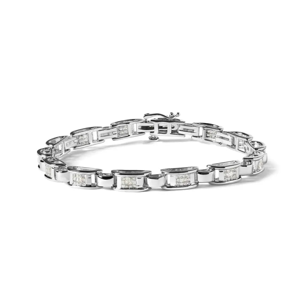 14K White Gold 1.00 Cttw Princess-Cut Diamond Link Bracelet (I-J Color, I1-I2 Clarity) - Size 7.25 - Bijoux-NYC Direct