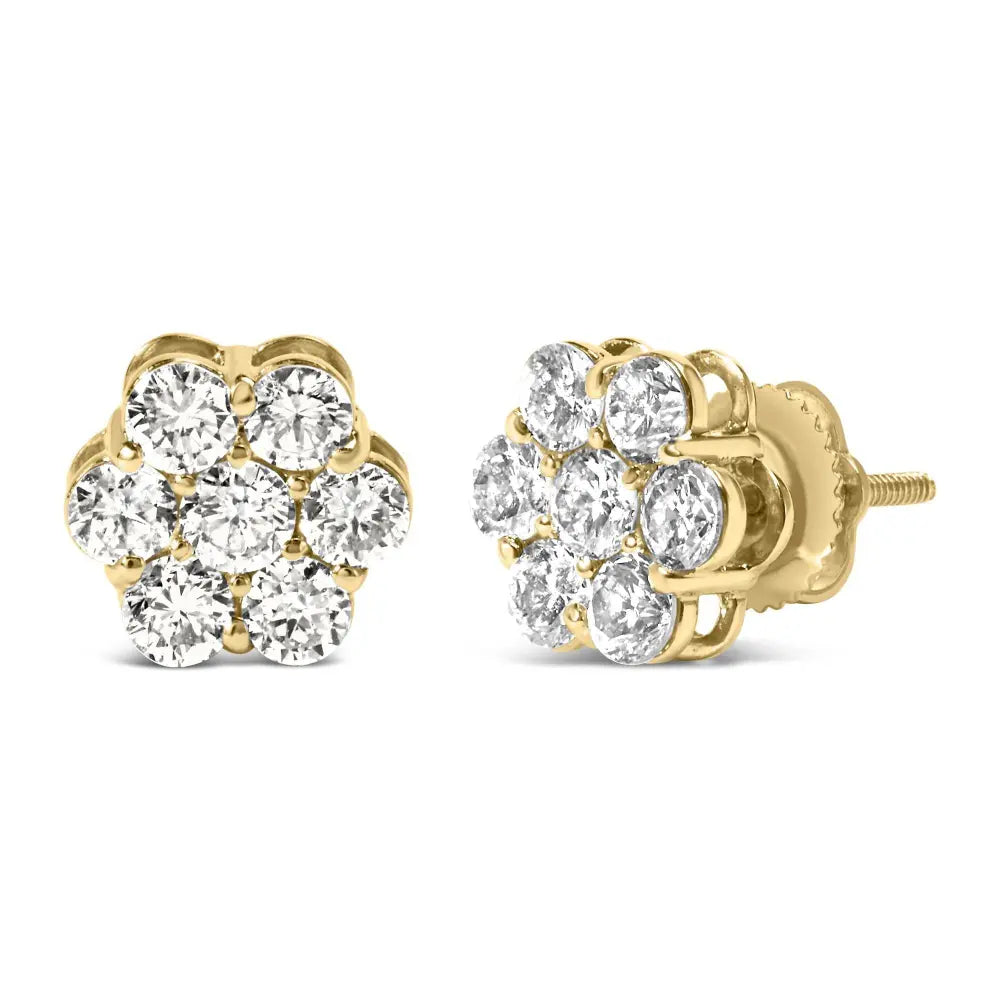 14K White Gold 1 1/2 cttw Prong Set Round-Cut Diamond Floral Cluster Stud Earrings (I-J Color, SI1-SI2 Clarity) - Bijoux-NYC Direct