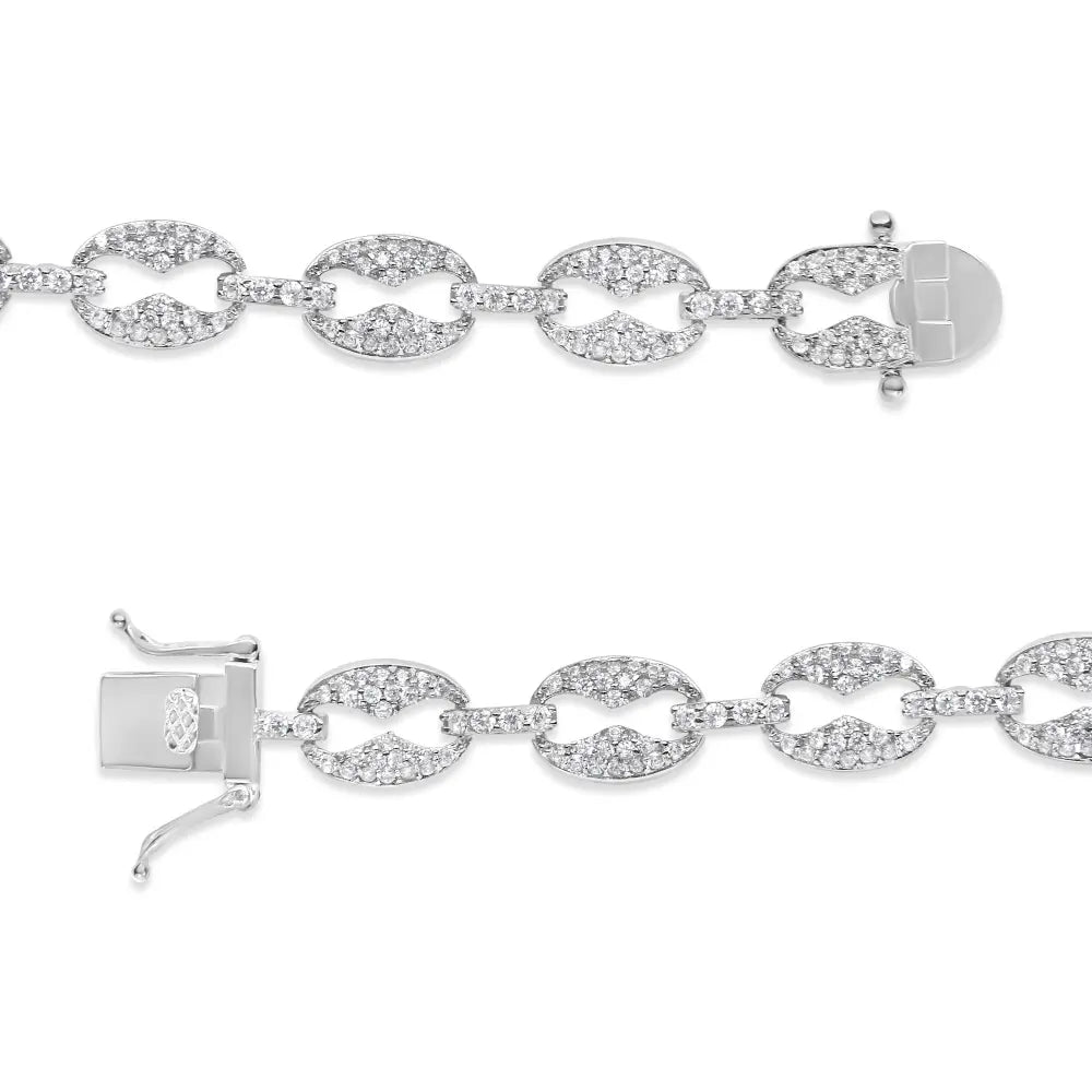 14K White Gold 1 1/2 Cttw Round Diamond Set Link Bracelet (I-J Color, I1-I2 Clarity) - 7" - Bijoux-NYC Direct