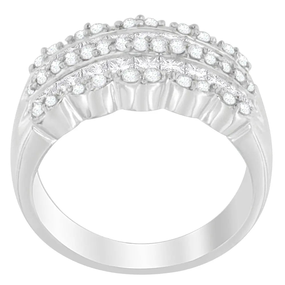 14K White Gold 1 1/7ct. TDW Round and Princess-Cut Diamond Ring(H-I, SI2-I1) - Bijoux-NYC Direct