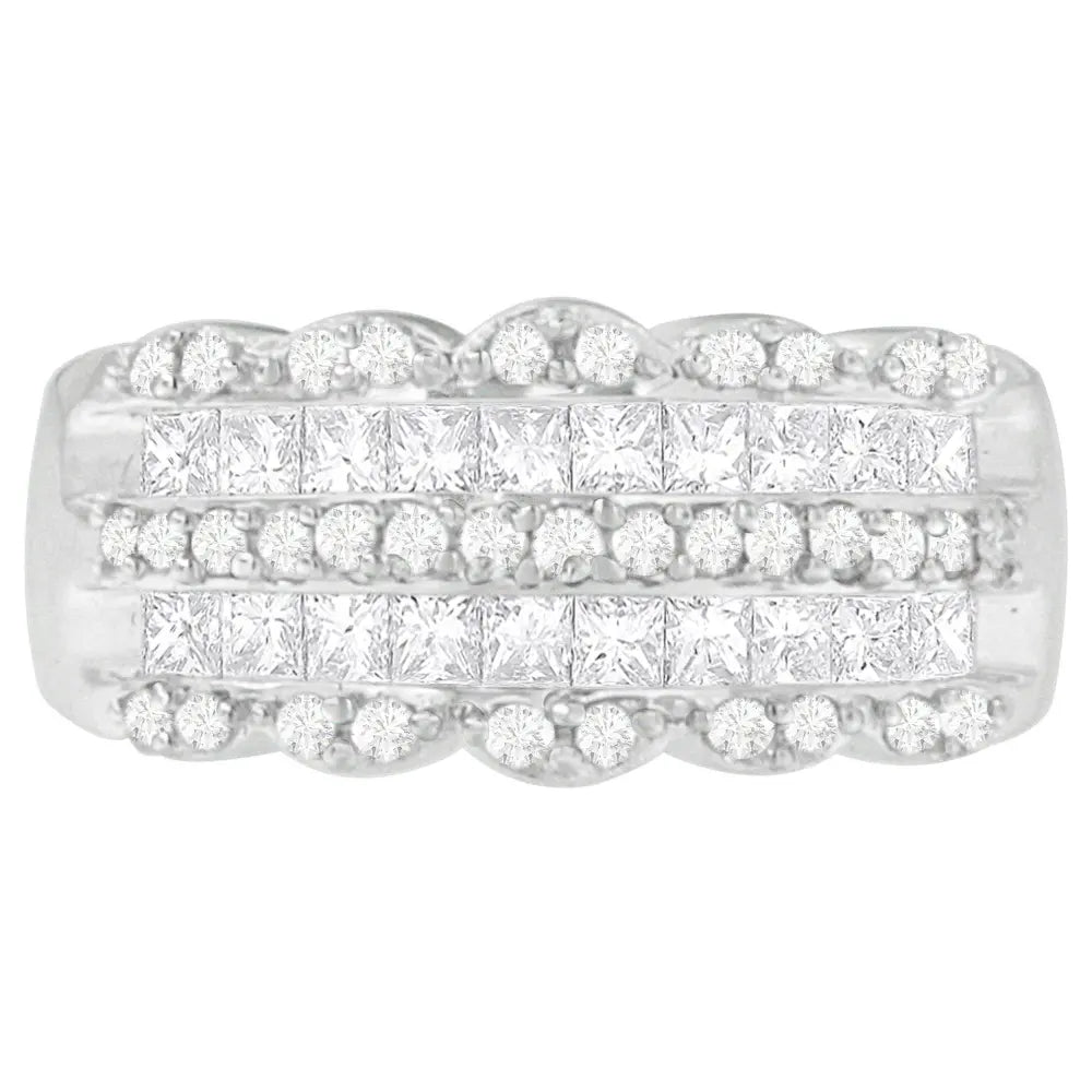 14K White Gold 1 1/7ct. TDW Round and Princess-Cut Diamond Ring(H-I, SI2-I1) - Bijoux-NYC Direct