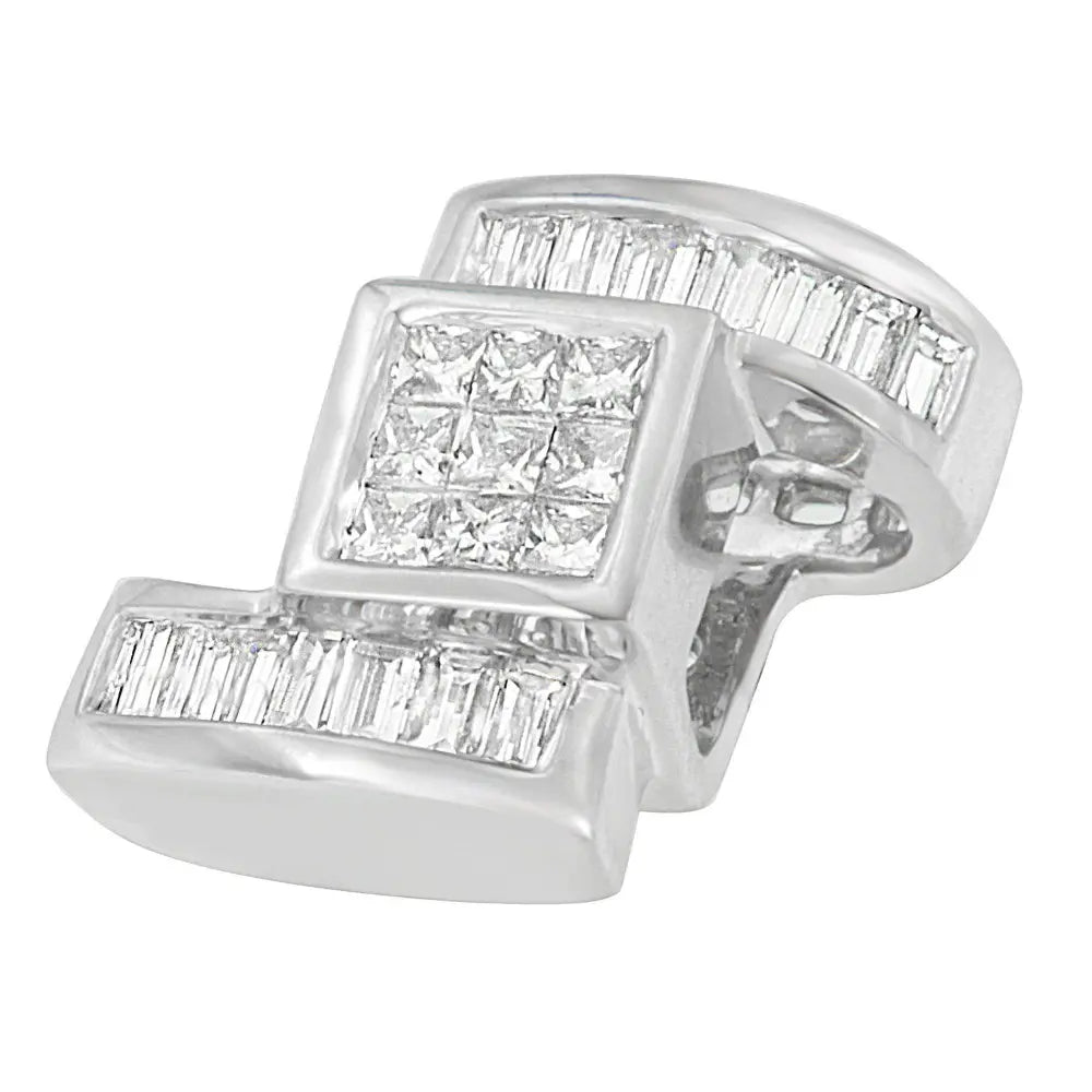14K White Gold 1 2/5 cttw Princess and Baguette Cut Diamond Zig Zag Pendant Necklace (H-I, SI1-SI2) - Bijoux-NYC Direct