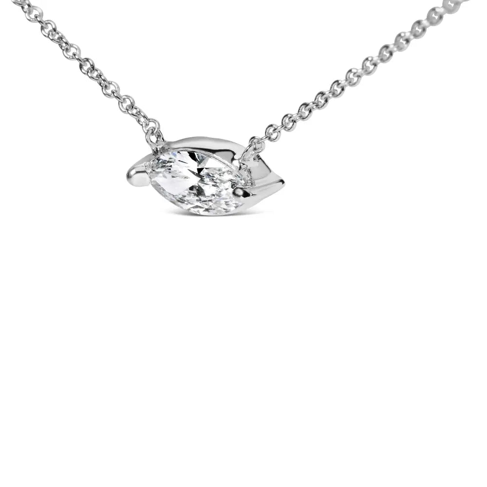14k white gold 1/2 cttw marquise lab grown diamond east west solitaire 18’’ pendant necklace (f g color vs2 si1 clarity)