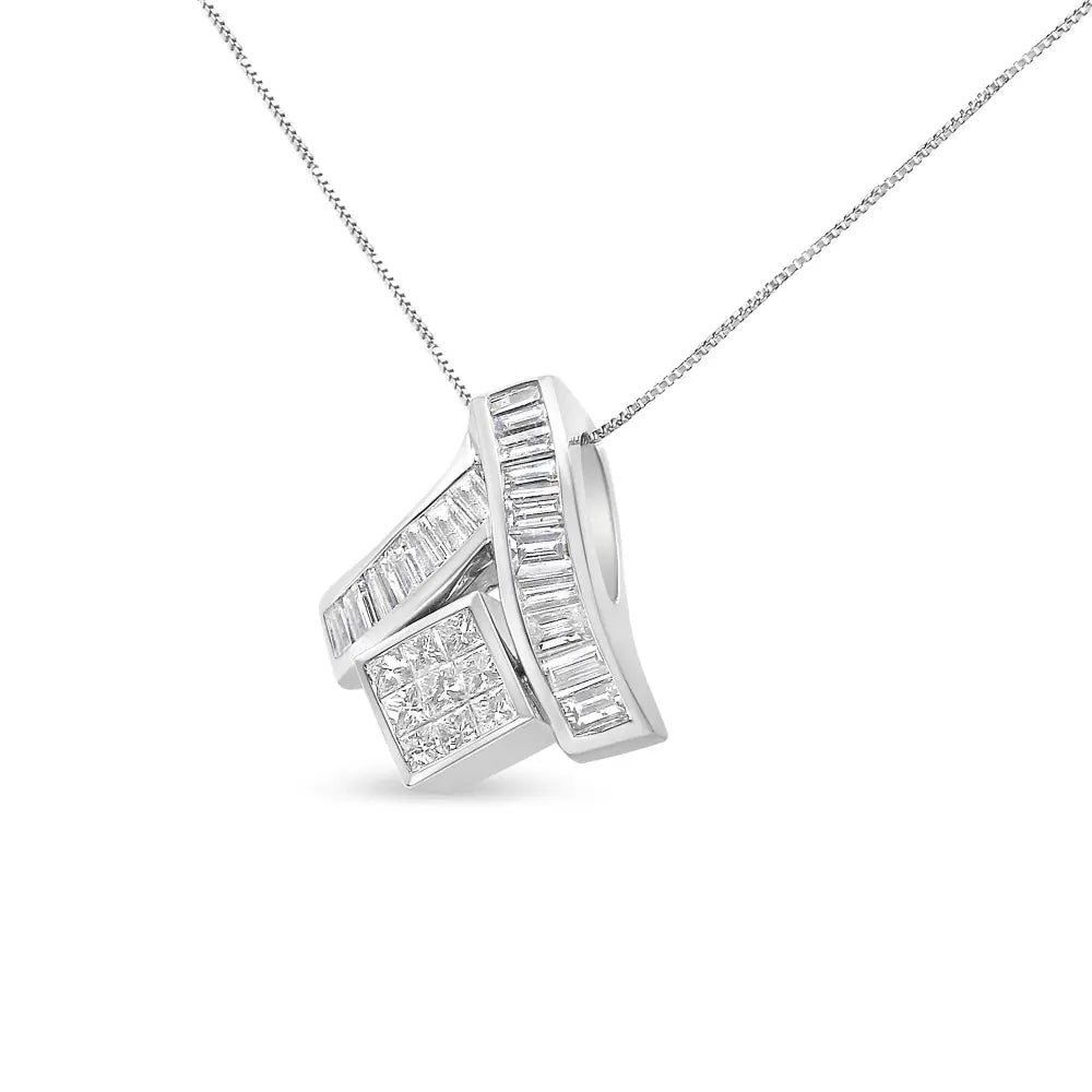 14K White Gold 1 7/8 cttw Princess and Baguette Cut Mixed Geometry Diamond Pendant Necklace (G-H, SI1-SI2) - Bijoux-NYC Direct