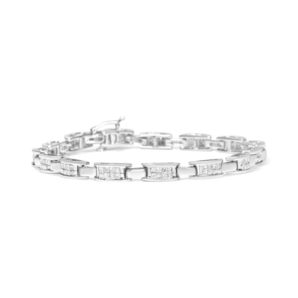 14K White Gold 2.0 Cttw Princess Cut Invisible Set Diamond Rectangular Link Bracelet (I-J Color, I1-I2 Clarity) - 7.25" - Bijoux-NYC Direct
