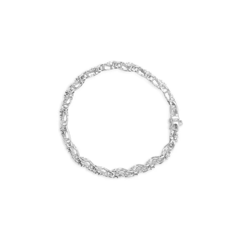 14k white gold 2.00 cttw diamond cluster and spiral link bracelet (i j color i1 i2 clarity) 7’’ bracelets/bracelet/link