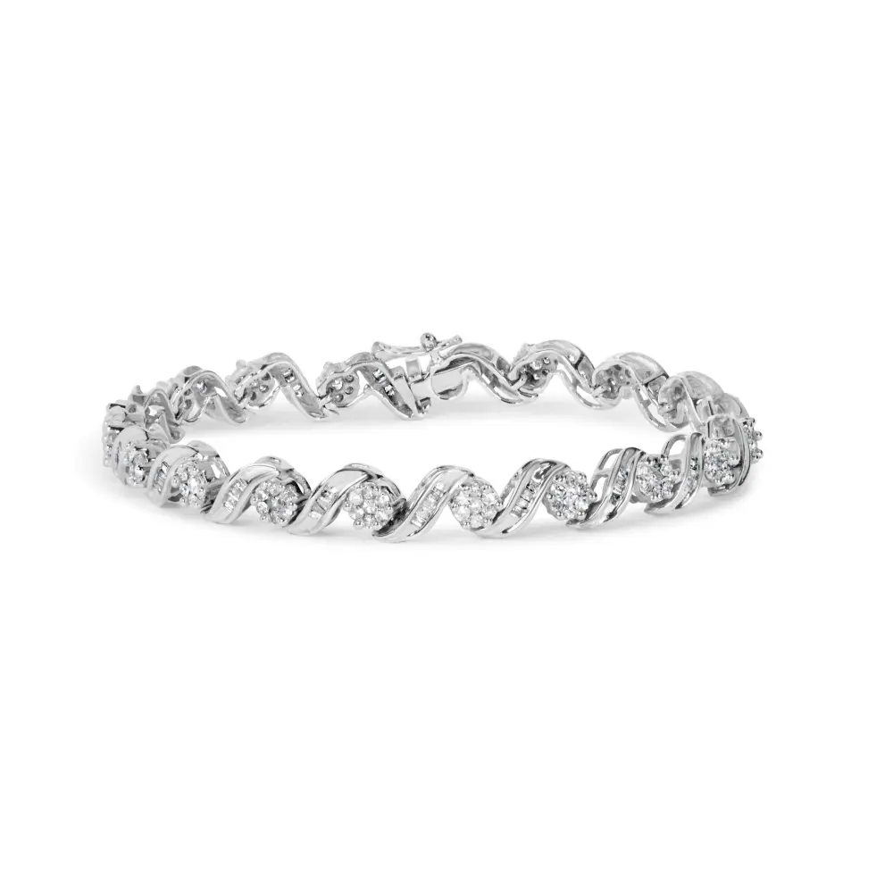 14k white gold 2.00 cttw diamond cluster and spiral link bracelet (i j color i1 i2 clarity) 7’’ bracelets/bracelet/link