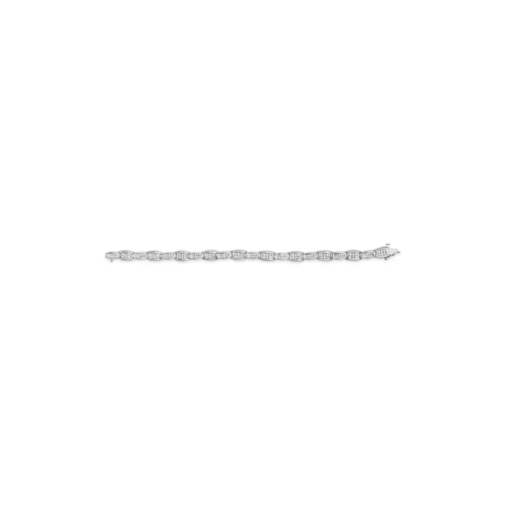 14k white gold 2 1/2 cttw round brilliant & baguette cut diamond 7’’ alternating flared links tennis bracelet (h i color si1 si2