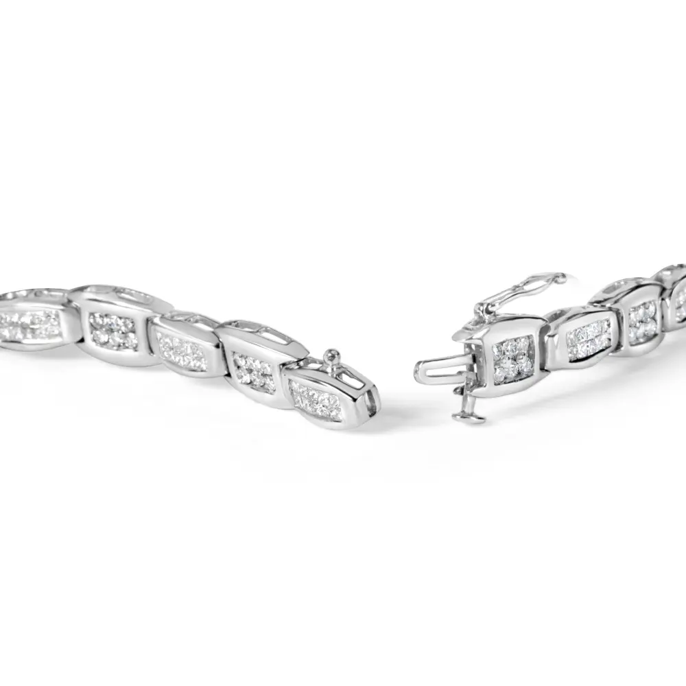 14k white gold 2 1/2 cttw round brilliant & baguette cut diamond 7’’ alternating flared links tennis bracelet (h i color si1 si2